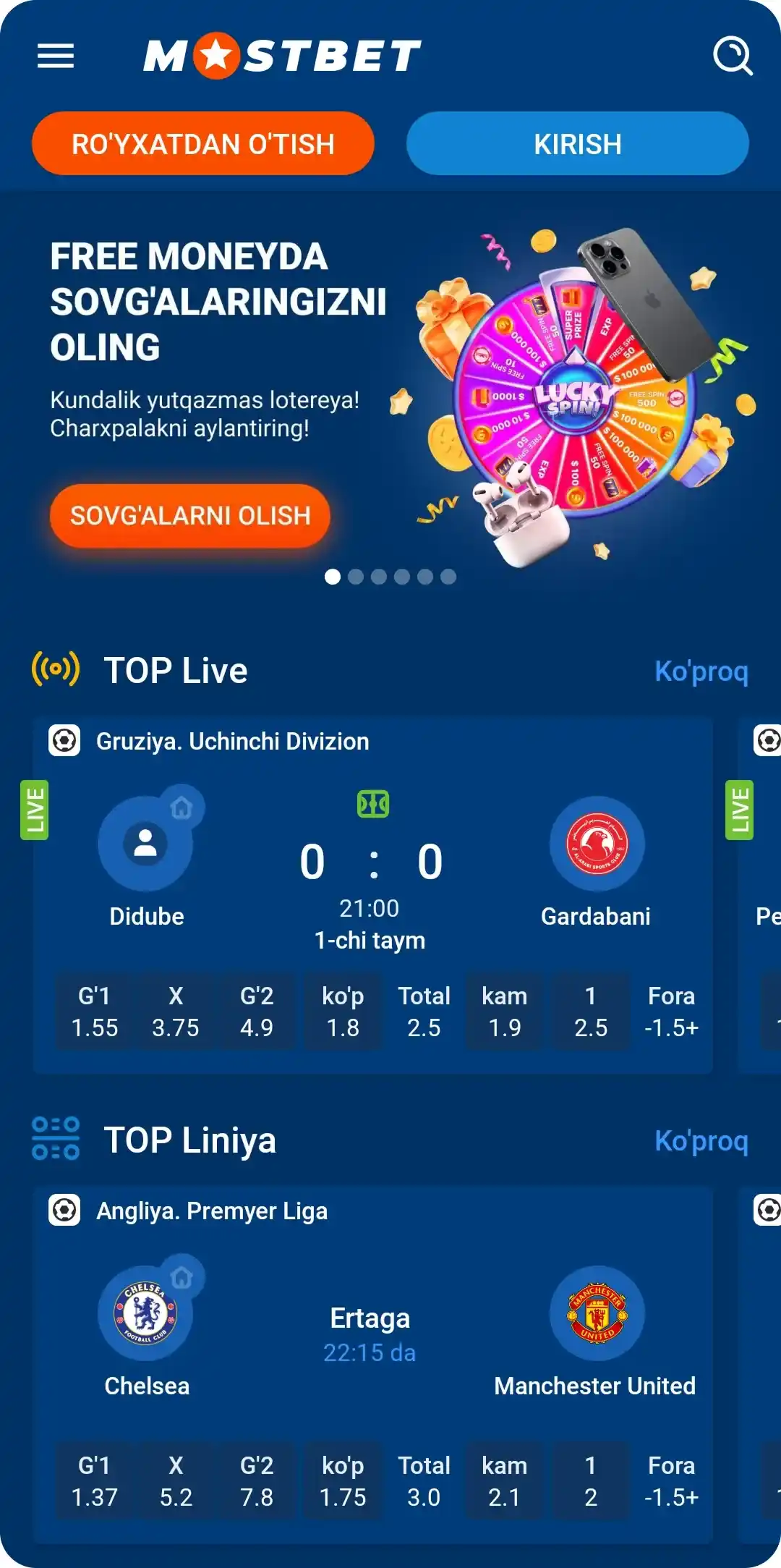 Android-dagi Mostbet mobil ilovasi