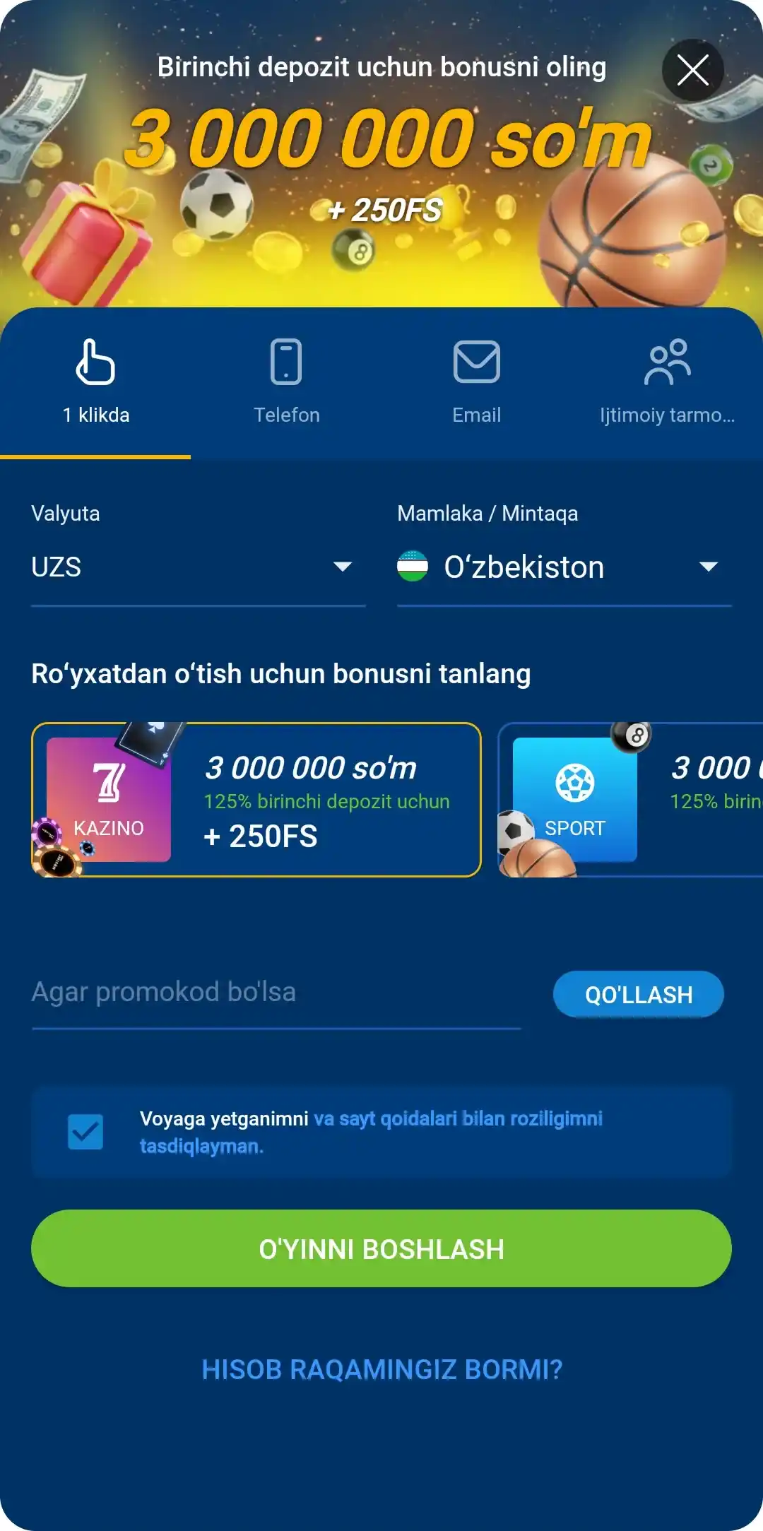 Mostbet Ro'yxatdan o'tish
